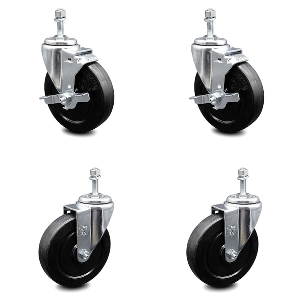 Service Caster 5 Inch Soft Rubber Wheel Swivel 3/8 Inch Threaded Stem Caster Brakes SCC, 2PK SCC-TS20S514-SRS-381615-2-TLB-2 - main